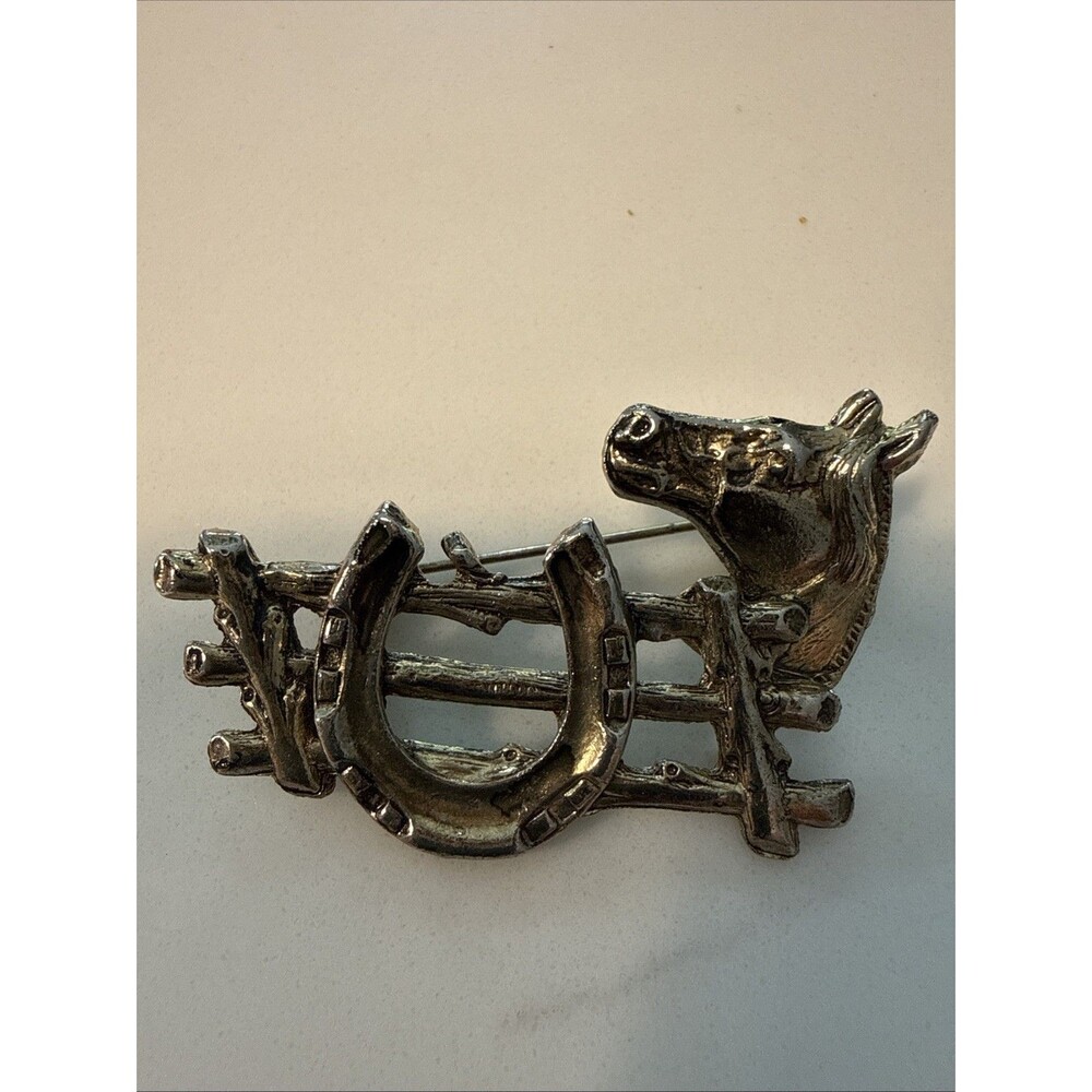Western Horseshoe Fence horse Brooch Pin 2"